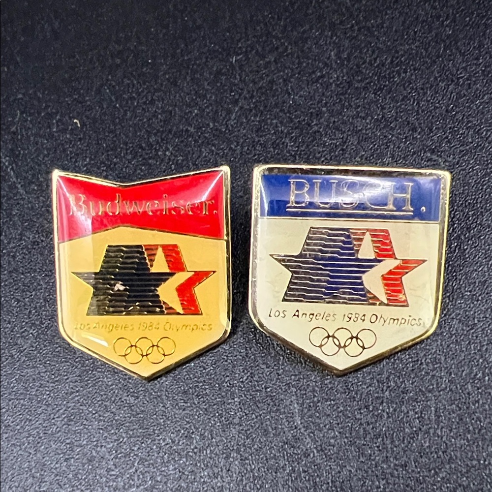 Vintage Budweiser & Busch 1984 Los Angeles Olympics Pin Set - Red, Blue, Gold